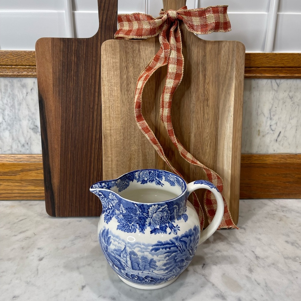 Vintage English Enoch Wood & Sons Ironstone pitcher blue & white transferware